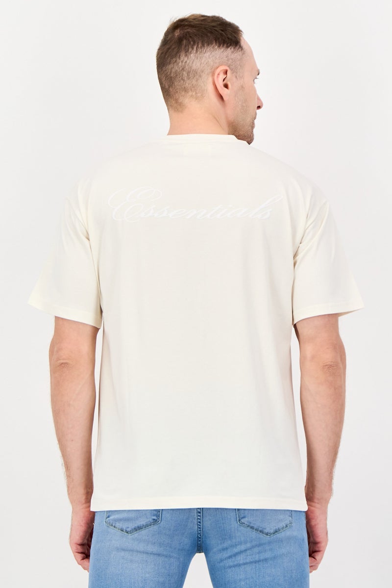 Fudo Men Crew Neck Brand Logo Short Sleeve T-Shirt, Warm Ivory - Image 3